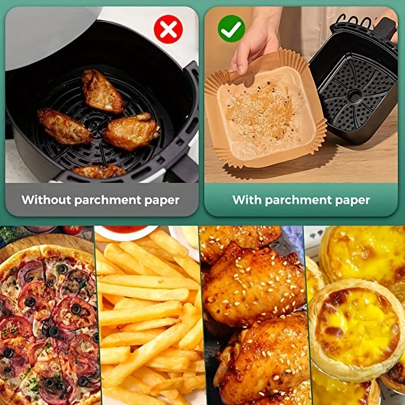 Air Fryer Paper Liners Disposable Oil-Proof Waterproof Baking Paper Round Square And Rectangle Parchment Kitchen Party Supplies